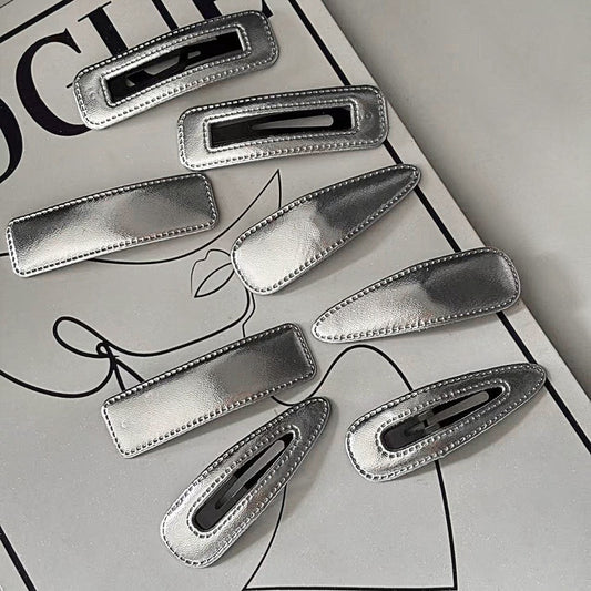 Punk Style Silver Leather Hairpin Female Metal Feeling Water Drop Bangs Clip Simple Imitation Leather BB Clip Hairpin Hairpin Hair Clip Hair Accessories