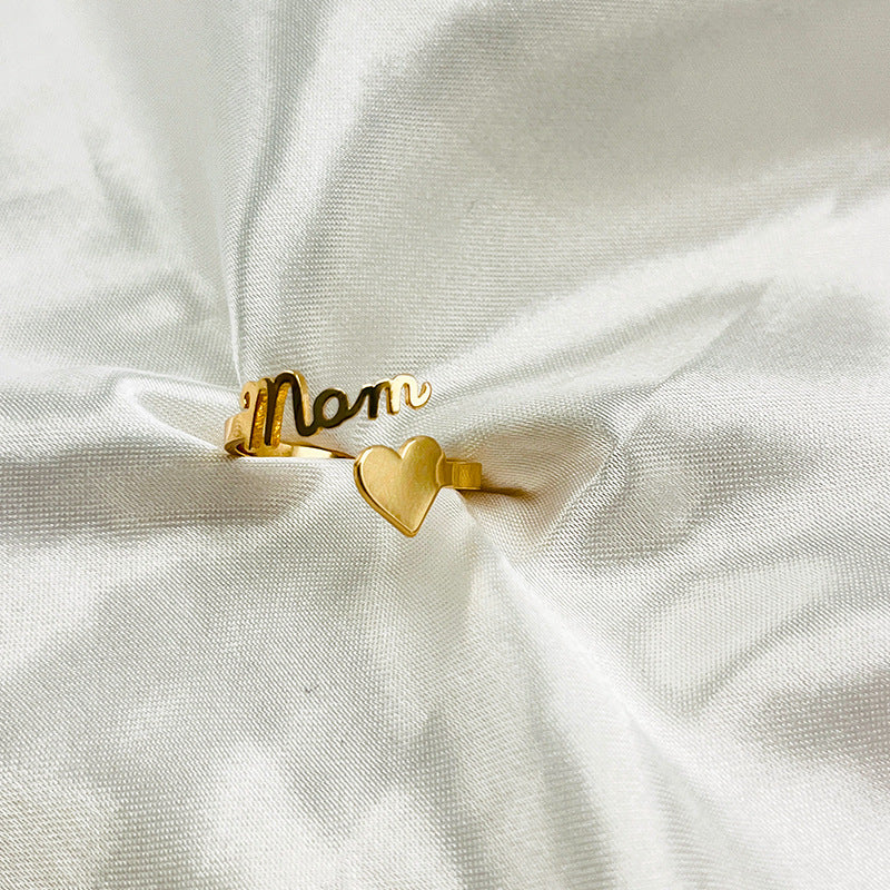 Fashion New Letter Mom Love Ring Temperament Elegant and Versatile, Trendy High-end Gold-plated Ring