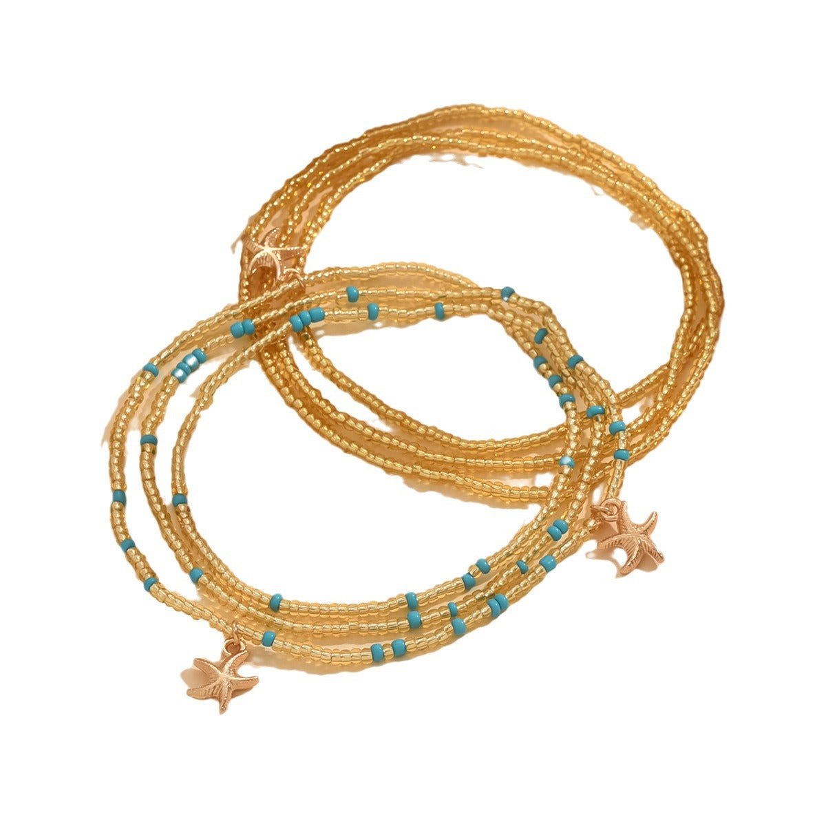 European and American Jewelry Summer Versatile Starfish Rice Bead Anklet Creative Bracelet Multi-purpose Beach Trend Two-piece Set