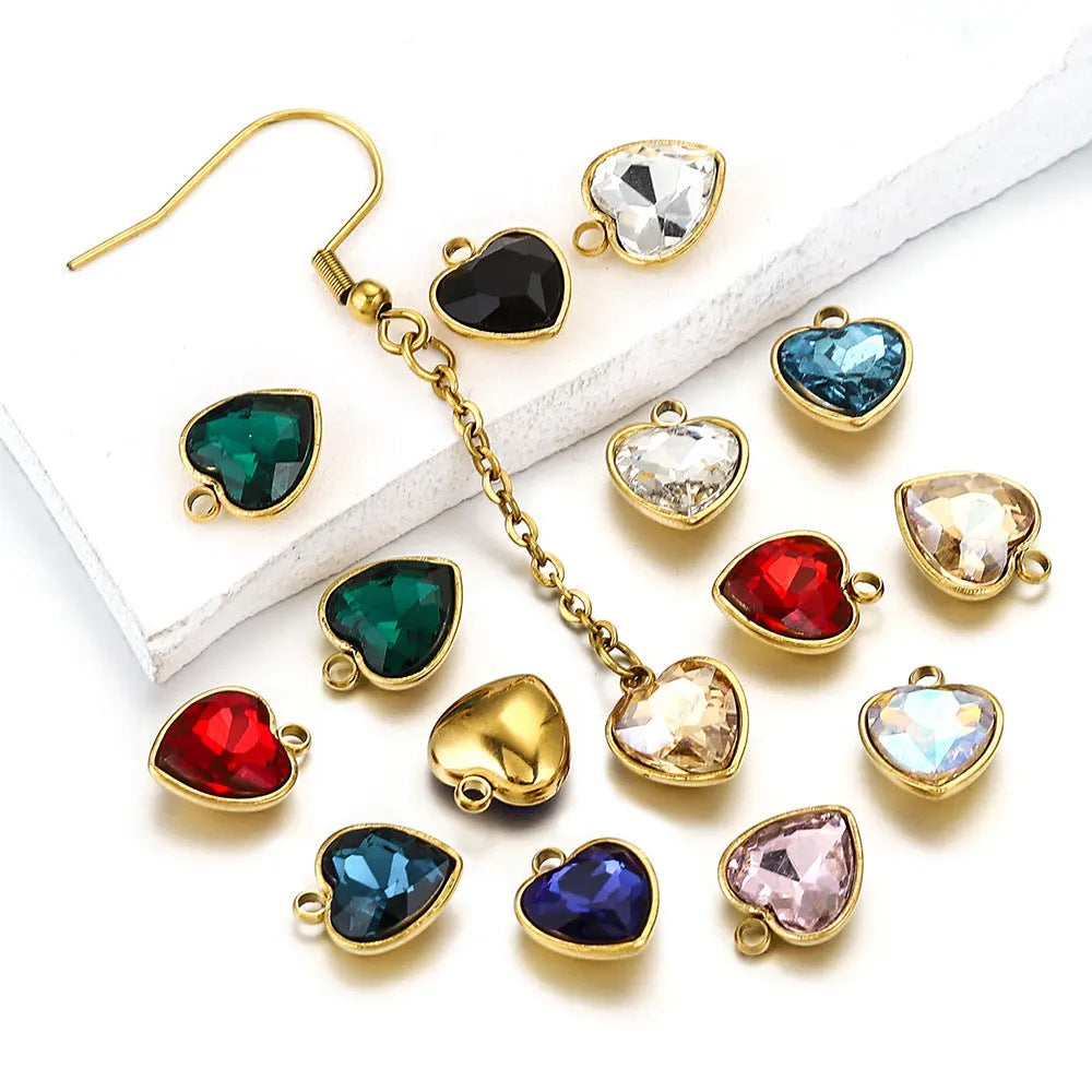 Stainless Steel Love Glass Pendant 18K Vacuum Plated Gold Pendant DIY Necklace Earrings Jewelry Accessories