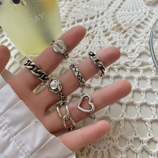 925 Sterling Silver Ring Retro Thai Silver Love English Letter Hollow Index Finger Ring Niche Design Cold Wind Light Luxury