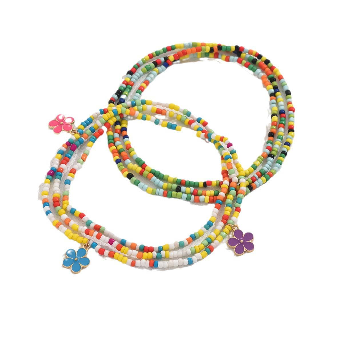 European and American Jewelry Summer Versatile Small Flower Rice Bead Anklet Creative Bracelet Multi-purpose Beach Trend Two-piece Set