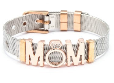 Stylish Simple Stainless Steel Mesh Strap DIY Alloy Font MOM Strap Buckle Holiday Love Gift Bracelet