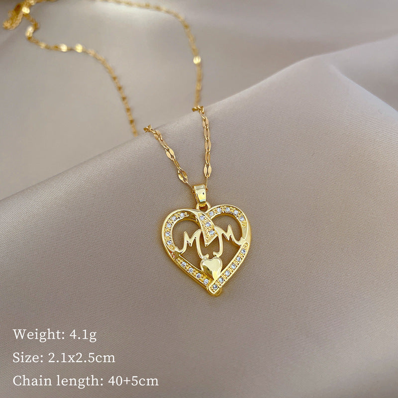 Titanium Steel Micro-inlaid MOM Streamer Love Necklace Men's and Women's Jewelry Fashion Personality Internet Celebrity Europe and The United States