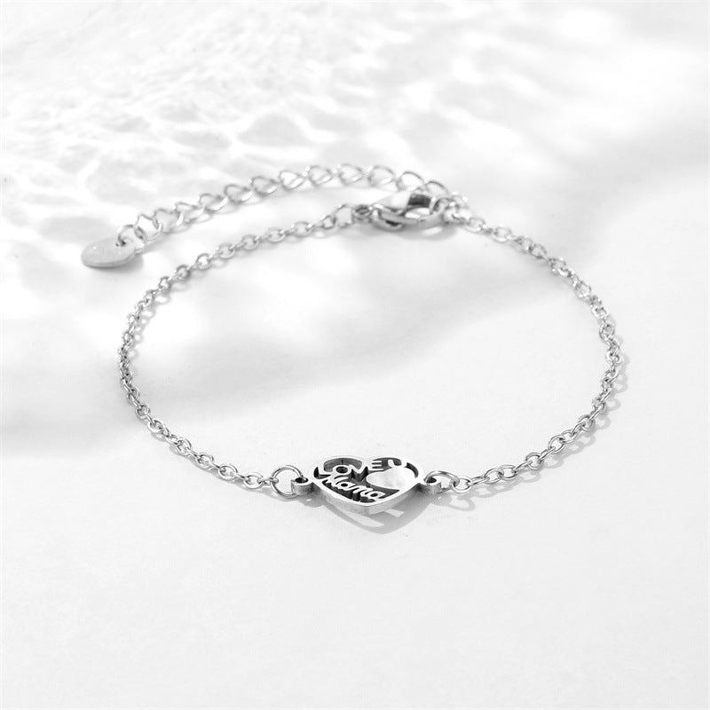 Stainless Steel Mother's Day Bracelet Female I LOVE Mama Heart Bracelet Wholesale