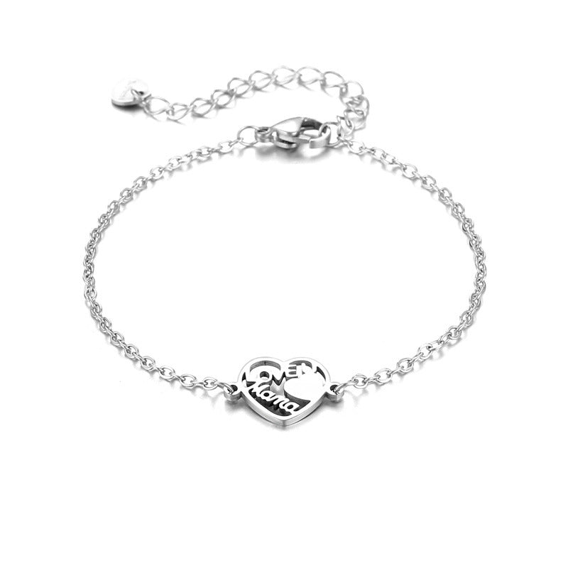 Stainless Steel Mother's Day Bracelet Female I LOVE Mama Heart Bracelet Wholesale