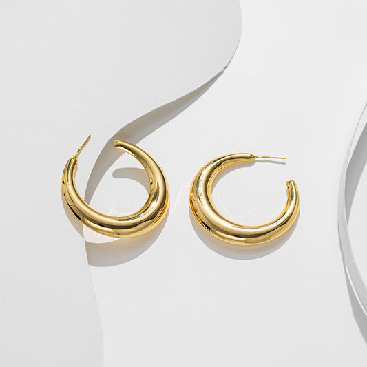 Earrings, crescent semicircle c type, titanium steel material, earrings for women, Europe and America, fashionable and high-end earrings. - NiceOceanJewelry