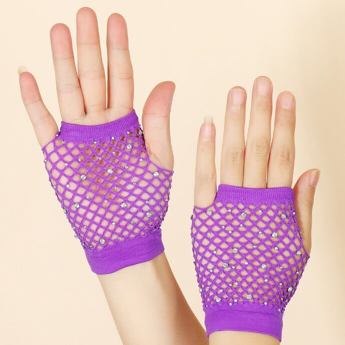 European and American Fashion Flash Diamond Short Sex Fishing Net Gloves Party Punk Decorative Half-finger Gloves Wholesale