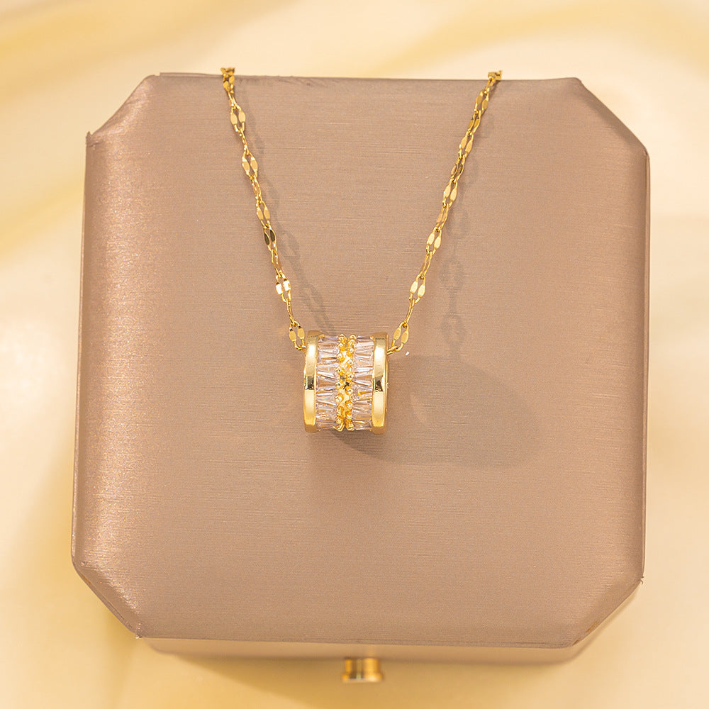 Copper Pendant Titanium Steel Necklace for Women Slightly Inlaid Zircon Pendant Girl Necklace