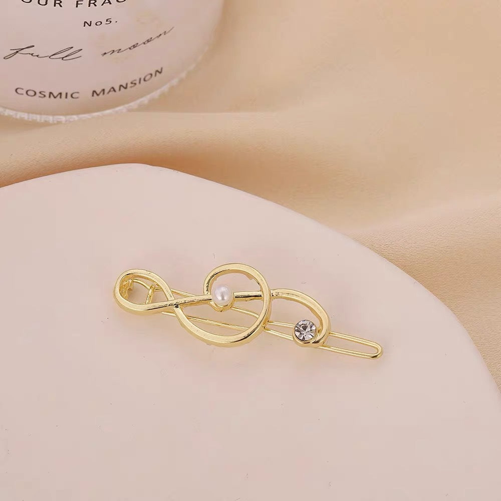 European and American Metal Fashion Music Note Hairpin Creative Bangs Clip Side Clip Pearl Rhinestone Headdress Hair Accessories