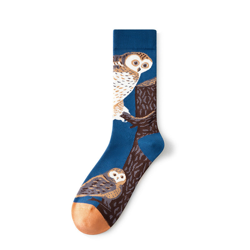 Oil Painting Socks Women's French Retro Ins Tide Autumn and Winter Abstract Tall Tube Creative Combed Cotton Women's Medium Tube Socks
