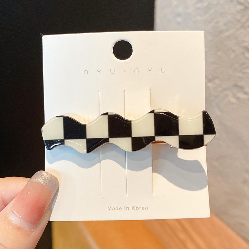 Black and White Checkerboard Hairpin Seamless Hairpin Broken Hair Bangs Side Clip Female Korean Duck Bill Clip One-word Clip