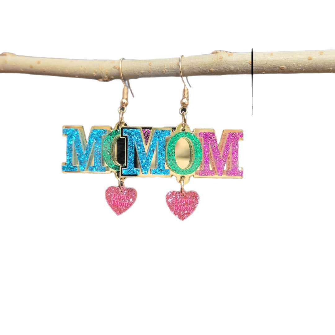 Mother's Day Splicing Acrylic MOM MAMA Letter Love Earrings Holiday Gift Earrings