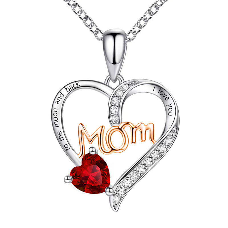 Cross-border New Mom Heart Lettering Diamond Necklace, Mother's Day Gift Necklace