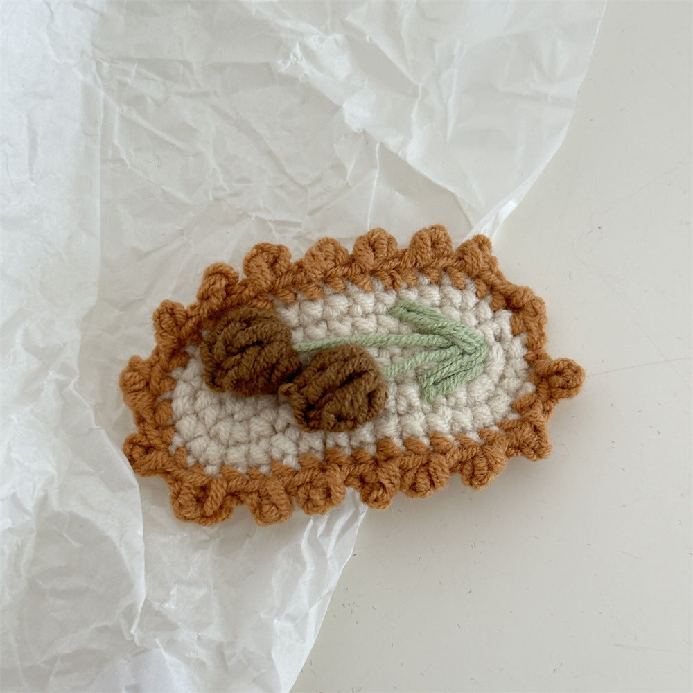 Crochet Handmade Wool Embroidery Fresh and Cute Sweet Colored Flower Hairpin Side Bangs BB Clip Hair Accessories