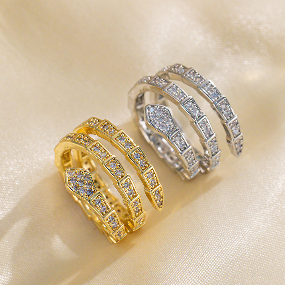 Light Luxury European and American Fashion Snake-shaped Snake Bone Ring Women's Ins Tide Niche Design Advanced Sense Adjustable Ring