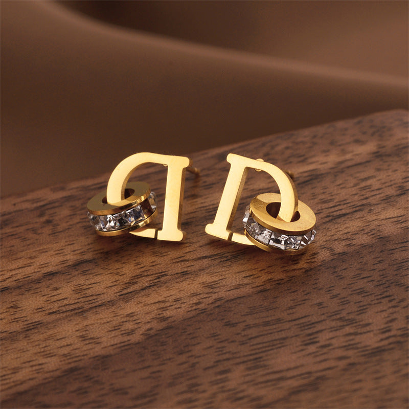 Fashion Titanium Steel Does Not Fade Short Ear Buckle Simple Geometric Rose Gold Earrings Stud Earrings
