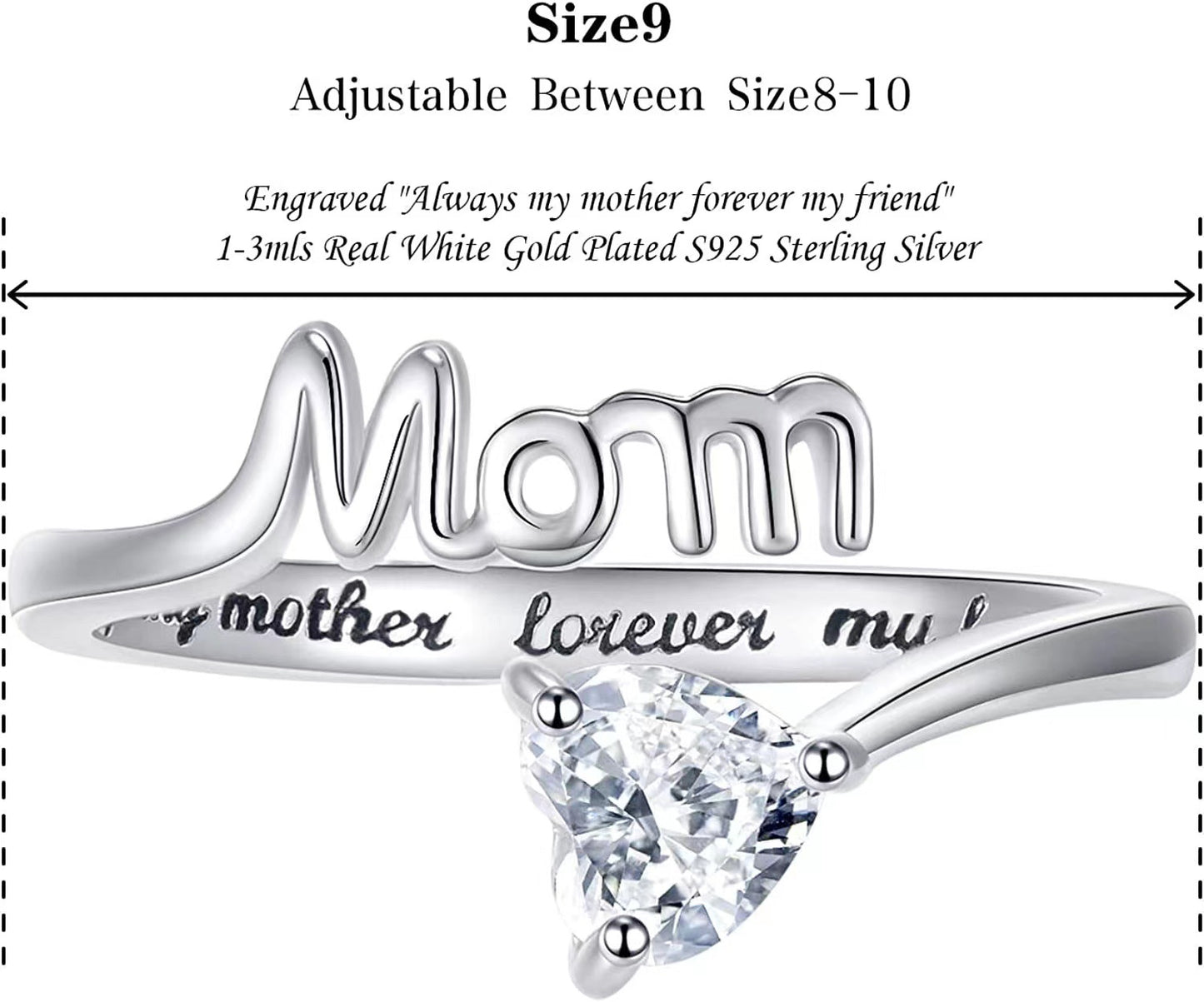 European and American New Jewelry, Creative and Simple Diamond-set MOM Opening Adjustable Women's Zircon Family Mother's Day Ring