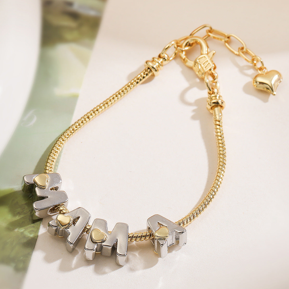 Two-color Electroplating Contrasting Color MAMA Bracelet Women's Design Sense Niche Personality Mother's Day Gift