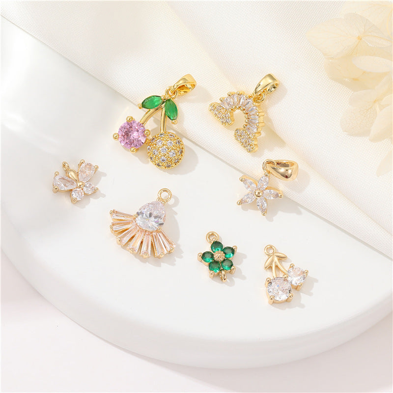 DIY Jewelry Accessories Cute Simple Micro-inlaid Zircon Cherry Pendant Accessories 14k Real Gold Butterfly Pendant