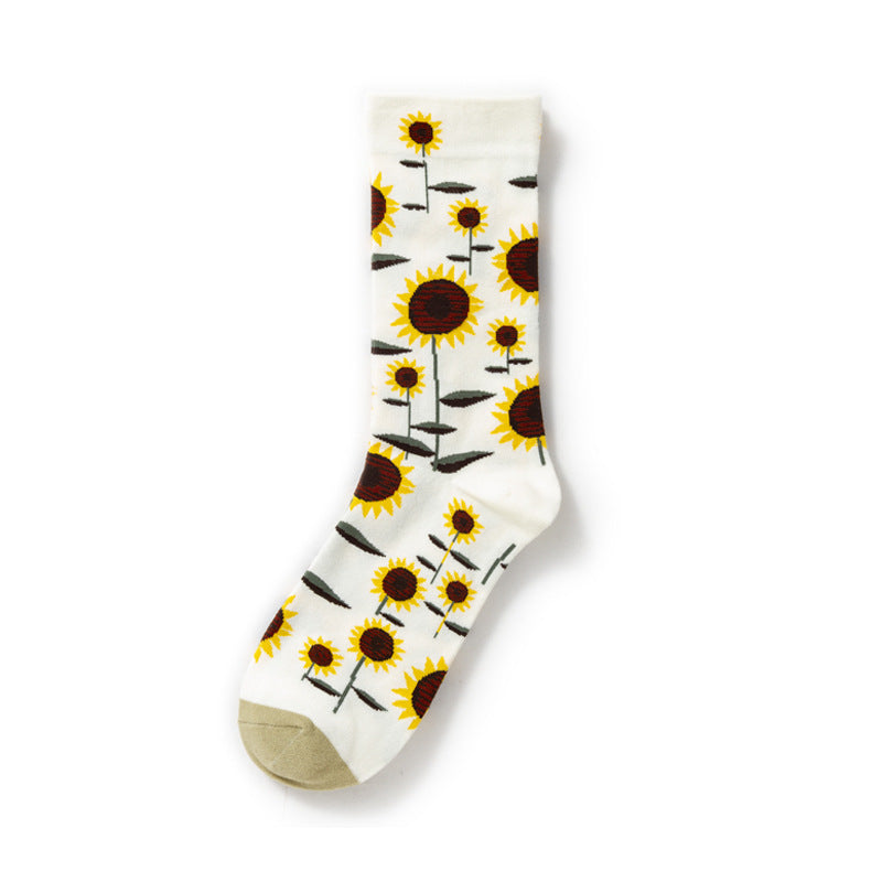 Oil Painting Socks Women's French Retro Ins Tide Autumn and Winter Abstract Tall Tube Creative Combed Cotton Women's Medium Tube Socks