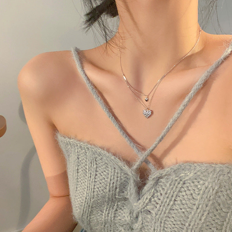 925 Silver Love Necklace Women's Summer High Sense Design Sense Niche Light Luxury Collarbone Chain Neck Chain