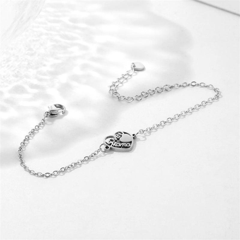 Stainless Steel Mother's Day Bracelet Female I LOVE Mama Heart Bracelet Wholesale