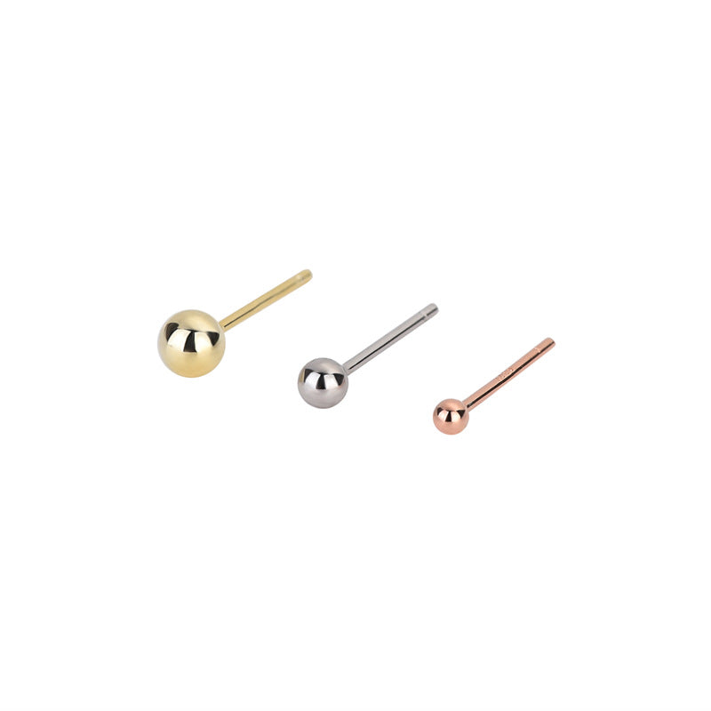 Glossy Round Bead Stud Earrings S925 Whole Body Sterling Silver Ear Stick Doudou Round Ball Earrings