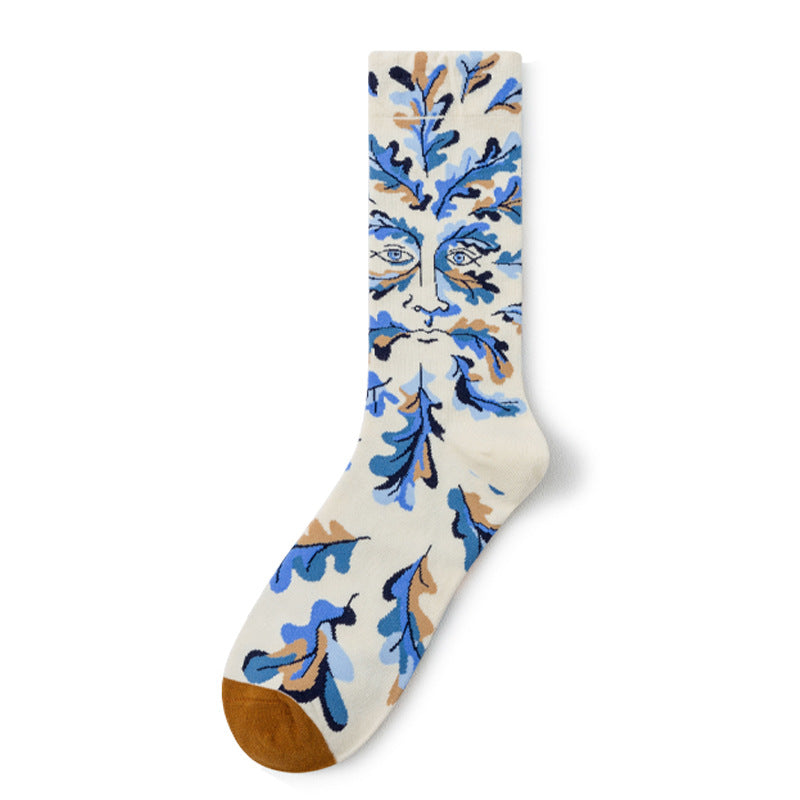 Oil Painting Socks Women's French Retro Ins Tide Autumn and Winter Abstract Tall Tube Creative Combed Cotton Women's Medium Tube Socks