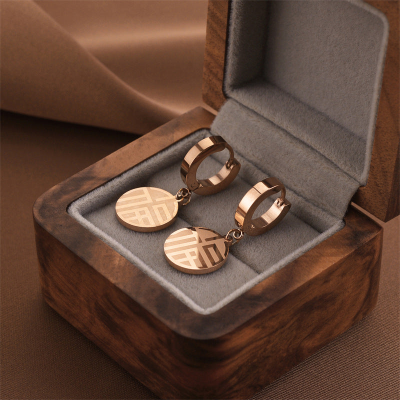 Fashion Titanium Steel Does Not Fade Short Ear Buckle Simple Geometric Rose Gold Earrings Stud Earrings