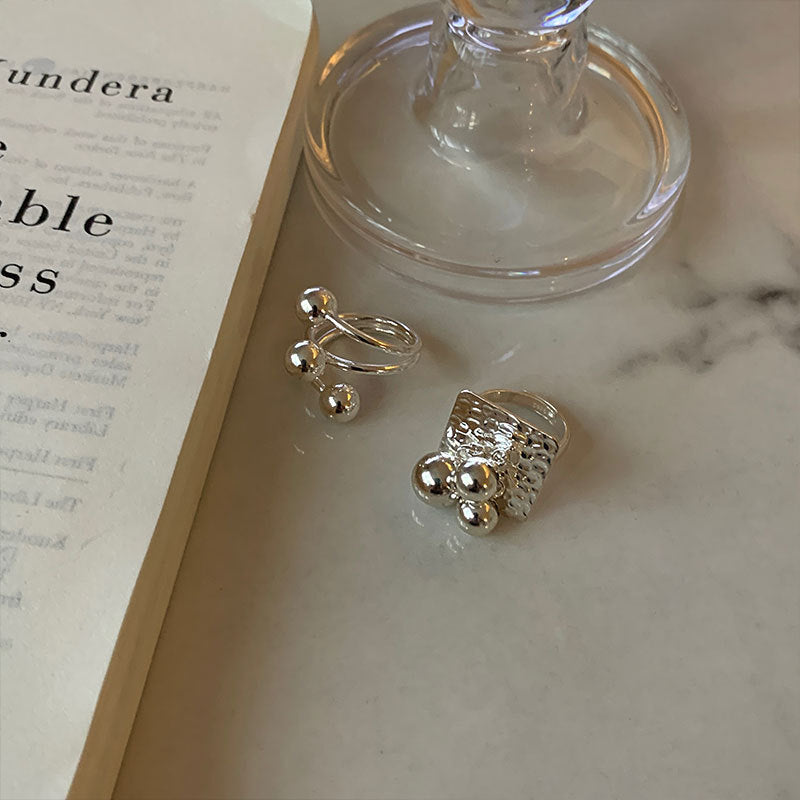 925 Sterling Silver Korean Version Ring Female Ins Niche Design Sense Exaggerated Personality Versatile Geometric Ball Light Pasta Ring