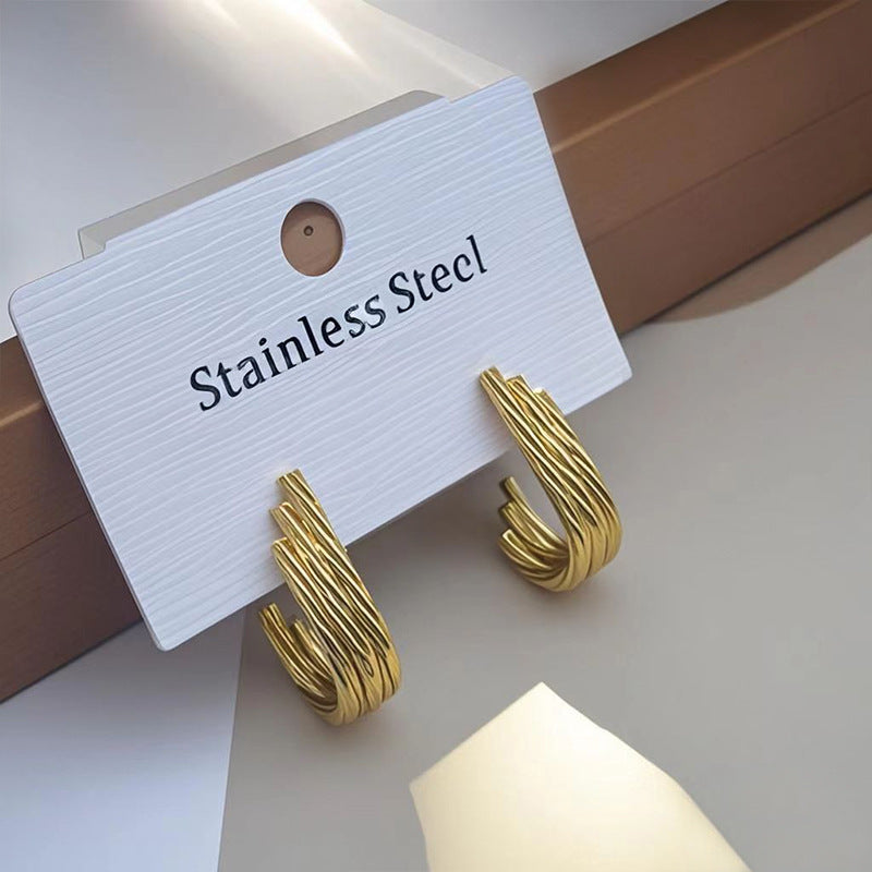 New European and American Earrings Light Luxury High-end Ear Jewelry Ins Titanium Steel U-shaped Ear Buckle