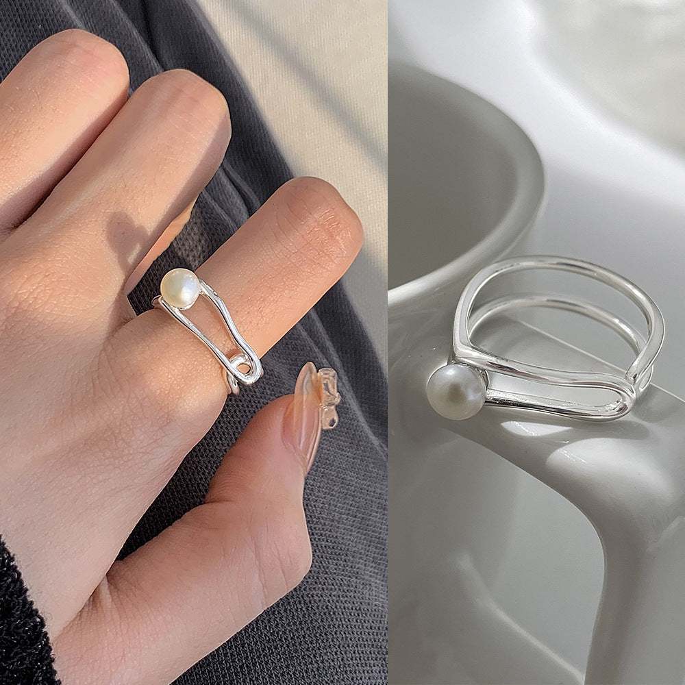 Pearl Ring Women's Irregular Niche High Sense Retro Index Finger Ring Fashion Light Luxury Versatile Ring