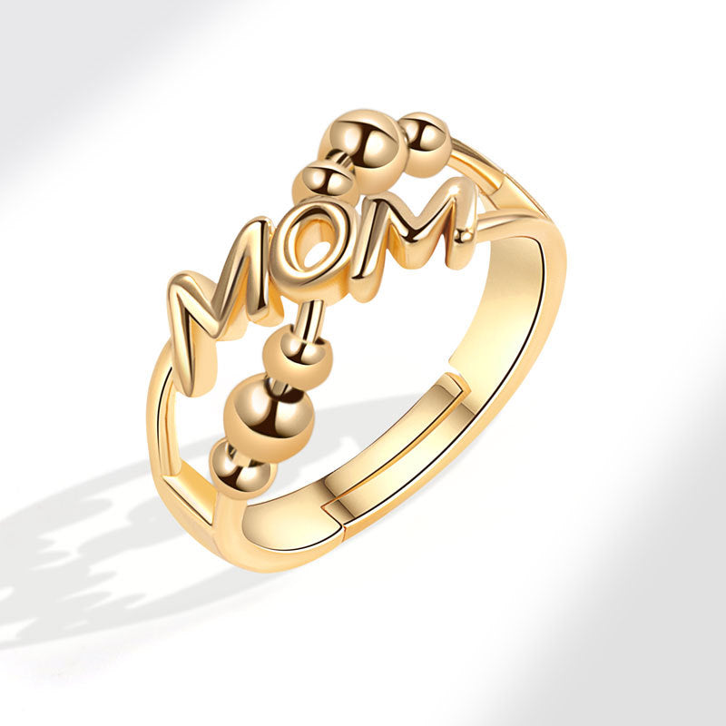 New MOM English Ring, Mother's Birthday and Mother's Day Gift, Cold Wind Personality Design