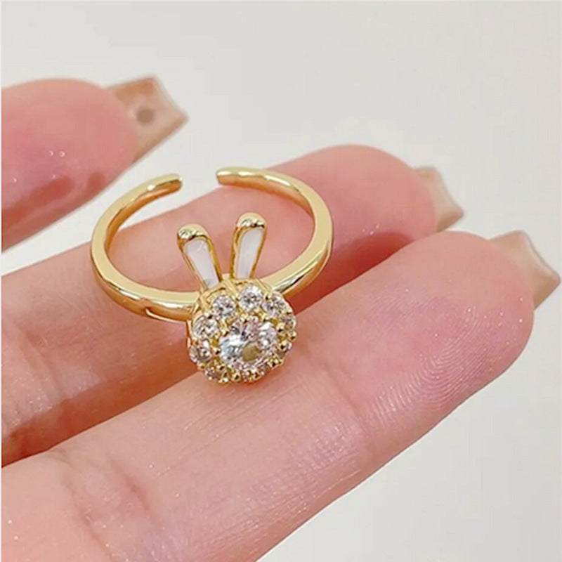 Korean Version of Light Luxury Diamond-encrusted Bracelet, Sparkling Bracelet, Personalized Trendy Bunny Rotating Ring Hand