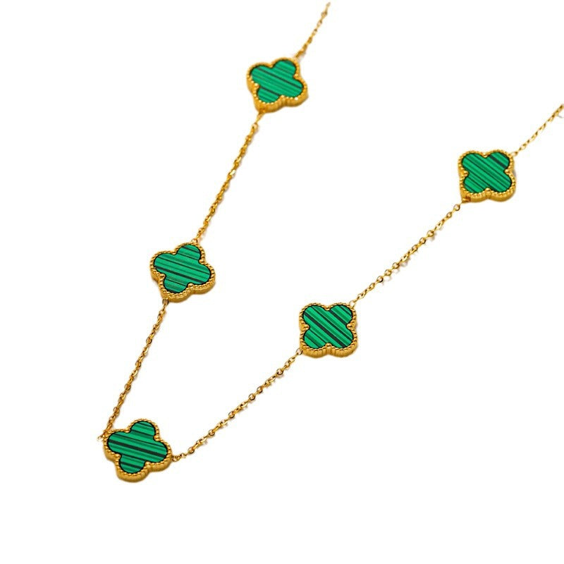 Titanium Steel Four-leaf Clover Five-flower Double-sided Fritillary Necklace 18K Real Gold Electroplating Non-fading Light Luxury High-sense Collarbone Chain