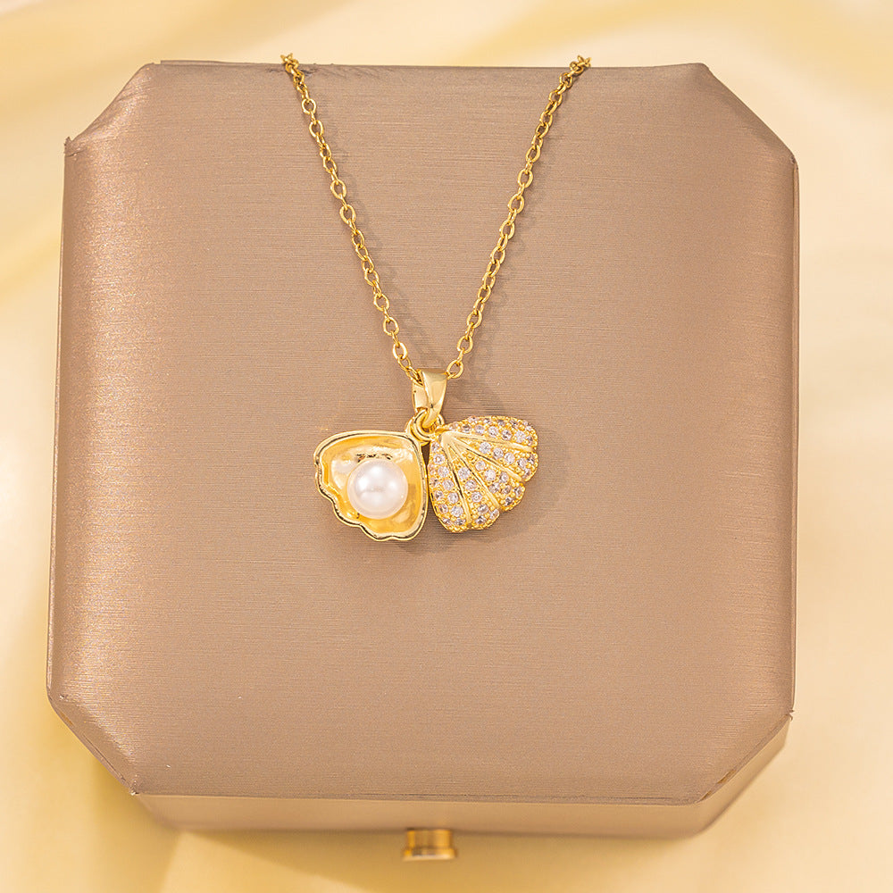 Copper Pendant Titanium Steel Necklace for Women Slightly Inlaid Zircon Pendant Girl Necklace