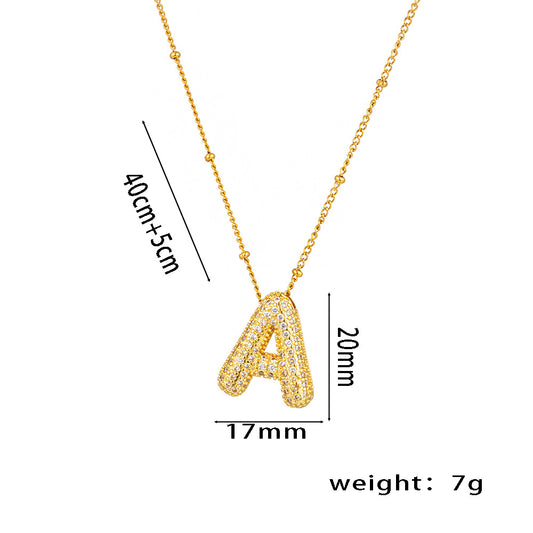 New European and American Micro-inlaid Zircon 26-letter Pendant Necklace Copper-plated 18K Gold Fashion Versatile Classic Jewelry