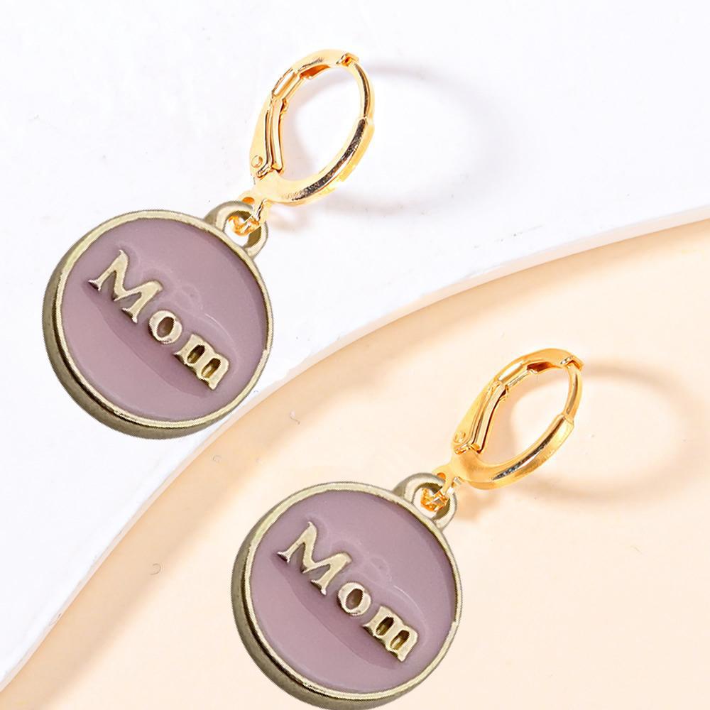 Alloy Drip Pendant Round Double-sided Mom18x14mm Series Earrings