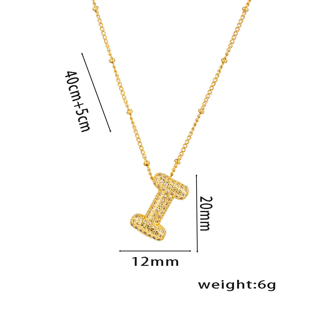 New European and American Micro-inlaid Zircon 26-letter Pendant Necklace Copper-plated 18K Gold Fashion Versatile Classic Jewelry
