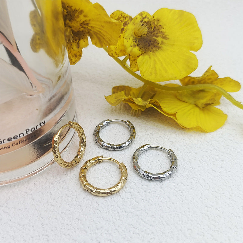 Gypsy Titanium Steel Earrings Plated 18K Gold Non-Fading Earrings Trendy Fashion Earrings Embossed Circle Earrings