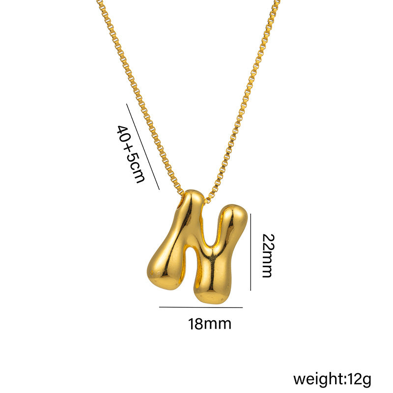 Titanium Steel 18k Real Gold Glossy Balloon Bubble Chubby Cute Q Version 26 English Letters Pendant Necklace