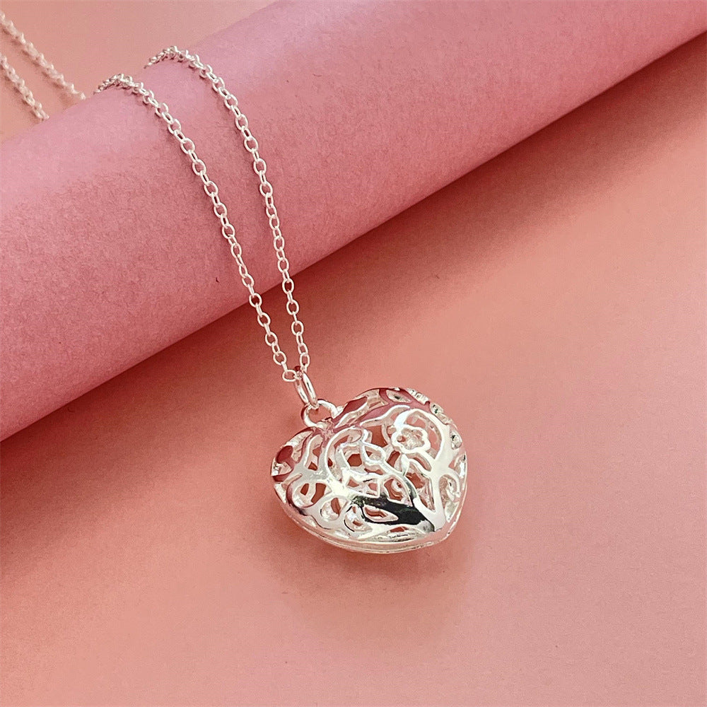925 Silver 46CM Net Heart Necklace Korean Version Hot Sale Spot Supply Necklace Wholesale