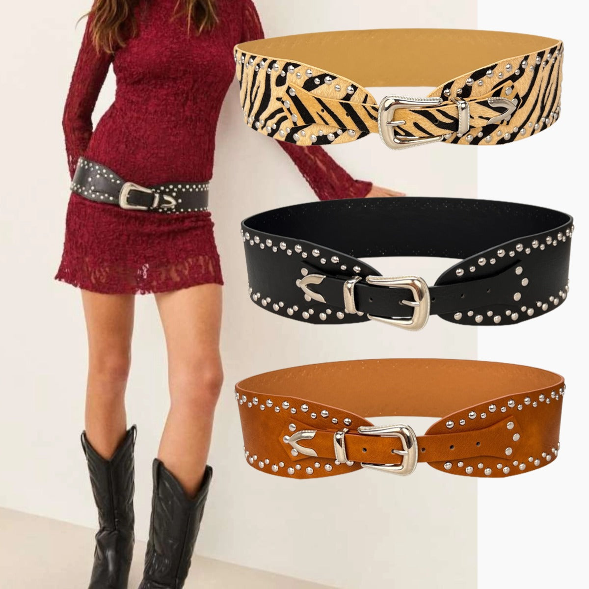 New Rivet Punk Wide Belt Personalized Spice Girl Fashion Versatile Retro Belt