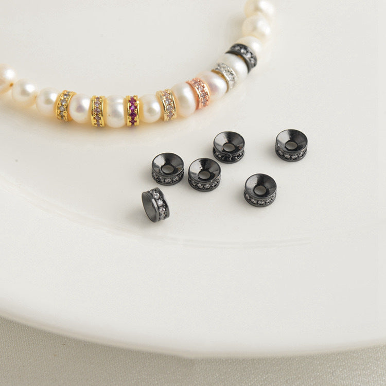 Color Retention 18k Gold Beaded Spacer Micro-inlaid Zircon Copper Color Zirconium Round Drill Ring Bead Spacer Handmade DIY Bracelet Material