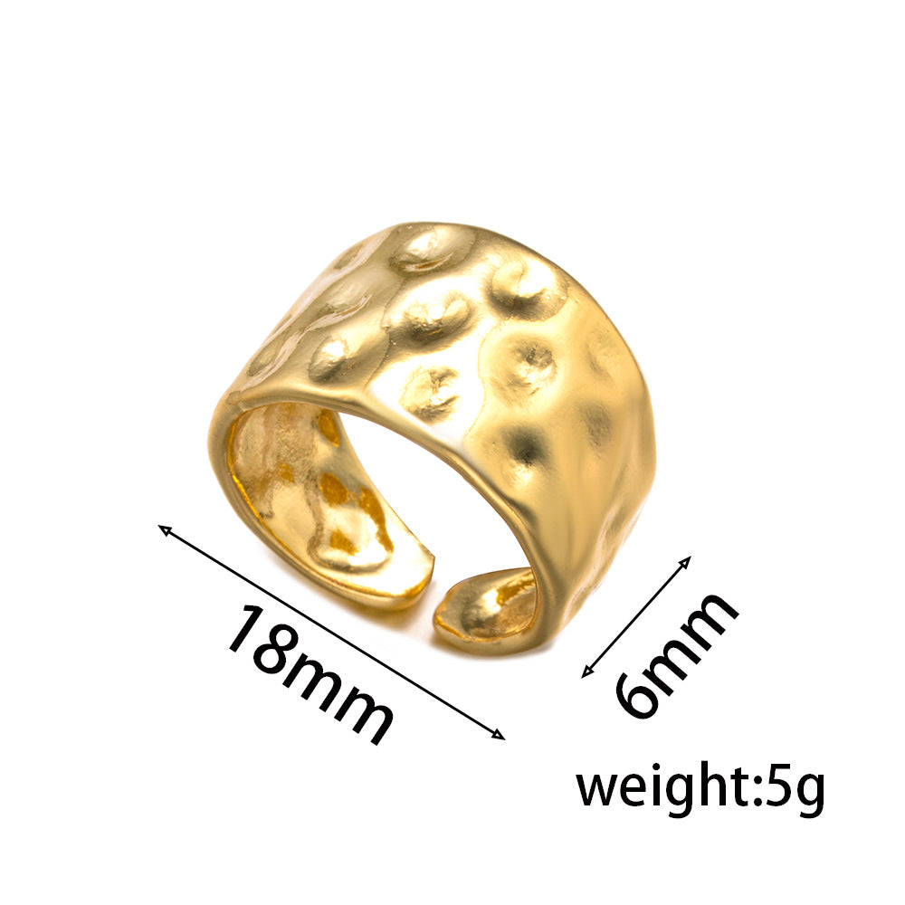 Minimalist Style, Personality, Versatile, European and American Style, Niche Temperament Ring, Hammer Pattern Design, Copper Material, Open Index Finger Ring