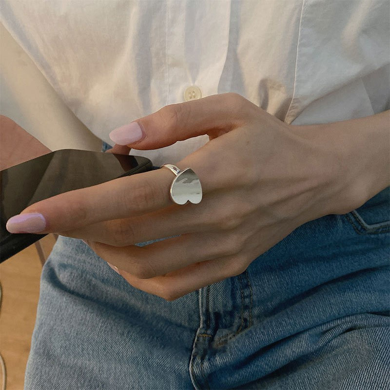 Korean Version of S925 Sterling Silver Niche Design Irregular Simple Plain Ring Female Stacking Wearing Hipster Ring Cold Wind