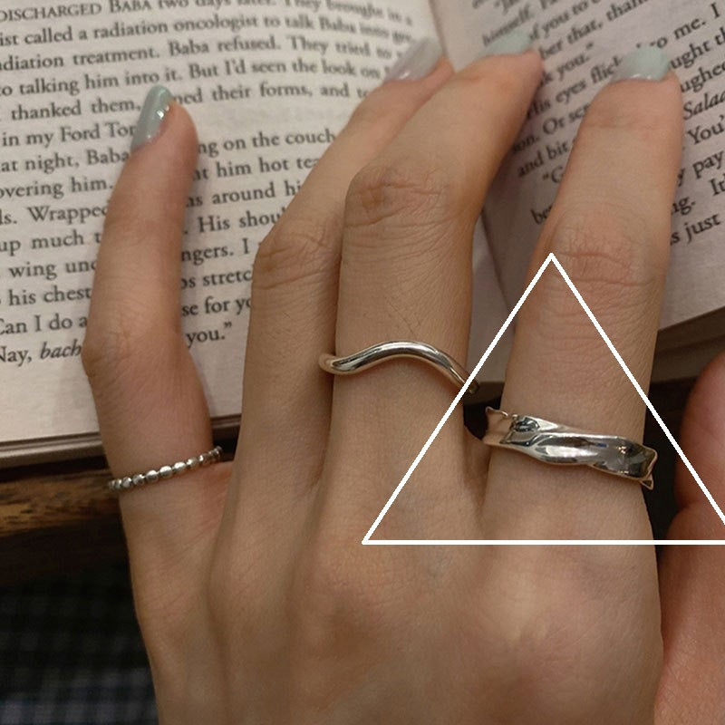 Korean Version of S925 Sterling Silver Niche Design Irregular Simple Plain Ring Female Stacking Wearing Hipster Ring Cold Wind