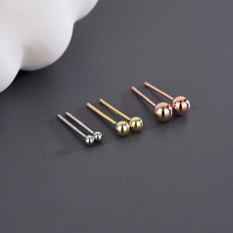 Glossy Round Bead Stud Earrings S925 Whole Body Sterling Silver Ear Stick Doudou Round Ball Earrings