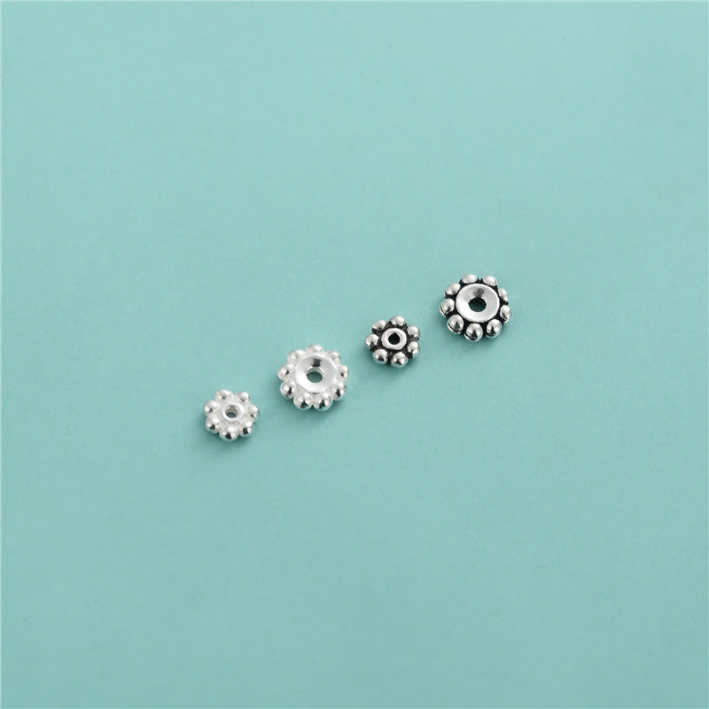 S925 Sterling Silver Thai Silver Retro Flower Gasket Spacer DIY Handmade Beaded Braided Rope Crystal Bracelet Bead Spacer Accessories